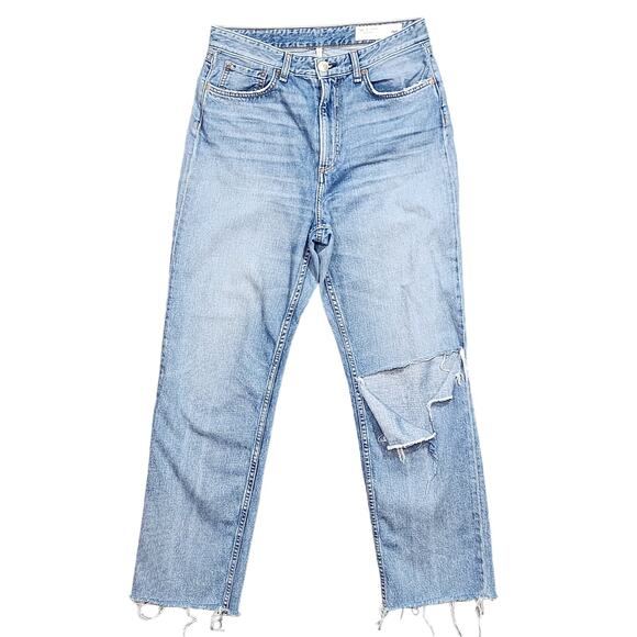 Rag & Bone Ruth Super High Rise Straight Size 29 Raw Hem Ripped Knee - Picture 1 of 11